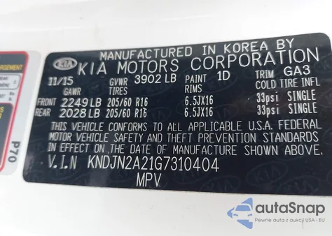 2016 Kia Soul z USA, uszkodzony, nr VIN KNDJN2A21G7310404
